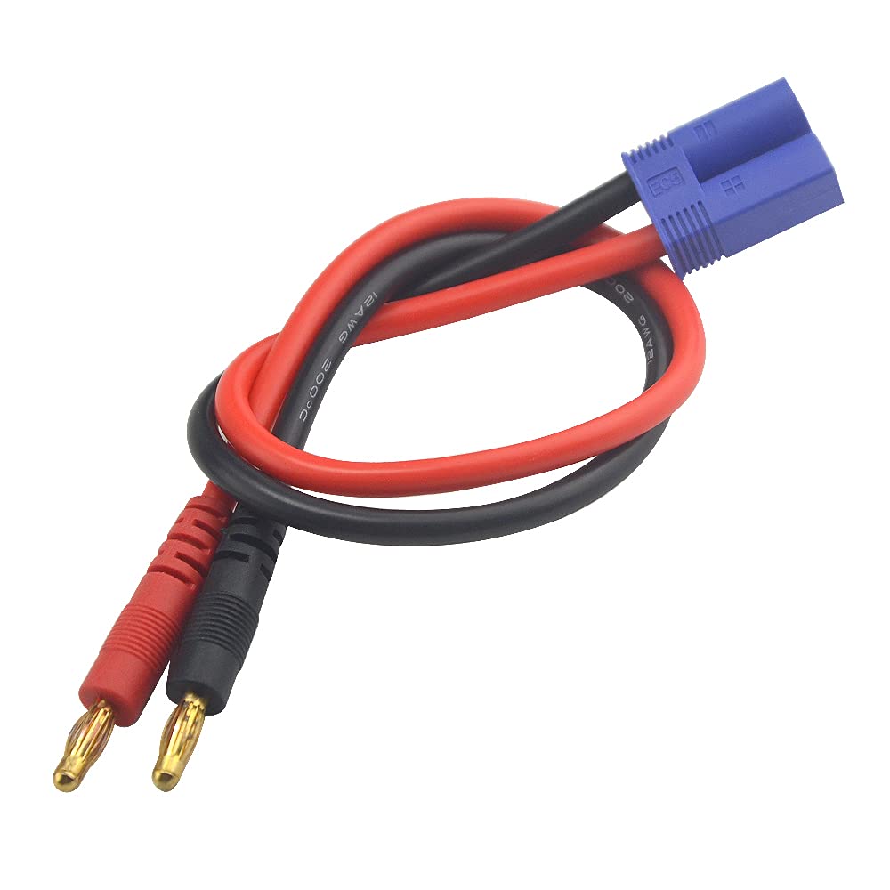 WMYCONGCONG 4 PCS EC5 Male Connector to 4.0mm Banana Male Plug Battery Charge Lead Adapter 12AWG Silicone Wire Cable for RC Heli