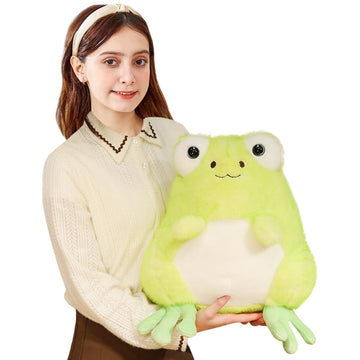 Elainren Chubby Anime Frog Plush Toy Furry Frog Stuffed Animals Kawaii Green Froggie Plushie Dolls Gifts/13.8''