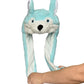 Joyhy Kids Adults Plush Hat Ear Moving Ear Flap Hat With Paw Blue Wolf