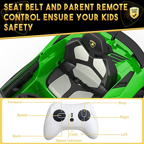 Hetoy Ride on Car for Kids 12V Licensed Lamborghini Electric Vehicles Battery Powered Sports Car with Control, 2 Speeds, Sound S