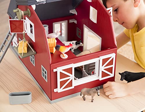 Terra By Battat Wooden Animal Barn Toy Set - 20 Pcs Farm Pretend Play for Kids & Toddlers Ages 3+, One Size, Natural Wood Color