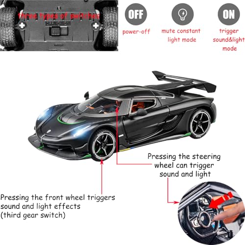Therina 1/24 Scale Black Alloy Jesko Toy Car with Sound & Light Collectible