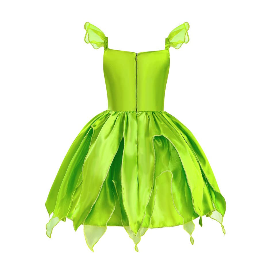 Aunc Green Fairy Princess Dresses For Girls Clothes Costume Kids Tinker Bell Cosplay Set Flower Carnival Halloween Birthday Part