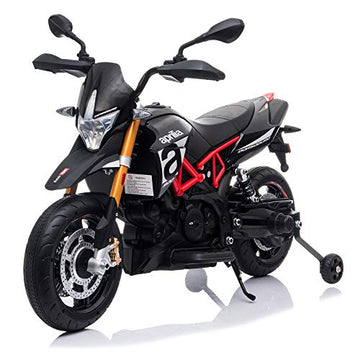 TOBBI 12V Aprilia Licensed Kids Ride-On Motorcycle Dirt Bikes for Kids with Training Wheels, Spring Suspension, Lights, Music St