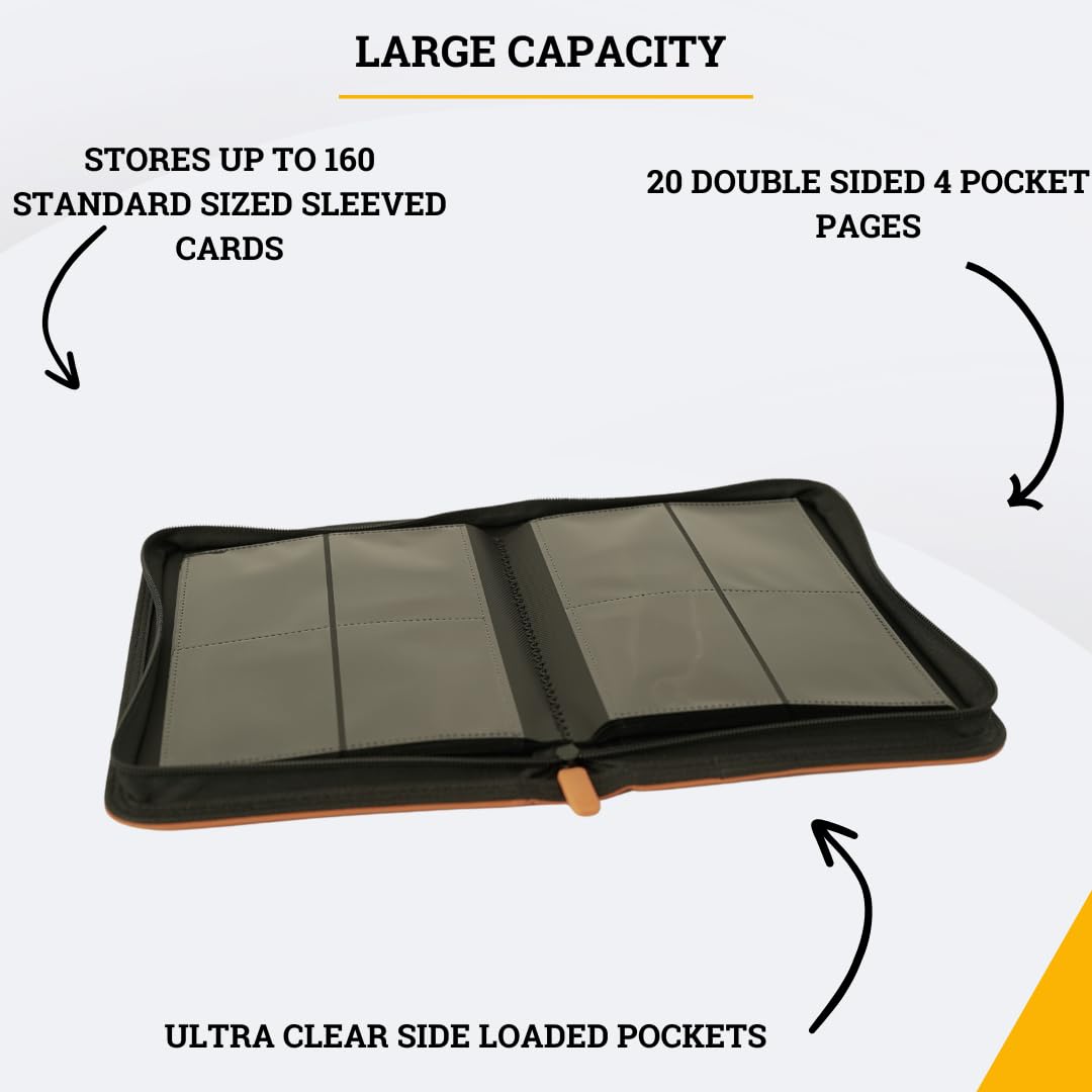 Card Guardian - 4 Pocket enhanced Binder for 160 Cards (Orange) | Zipper Closure and Side Loaded Pockets | Compatible with Trading & Sports Cards including Magic the Gathering  Yugioh  Baseball Cards