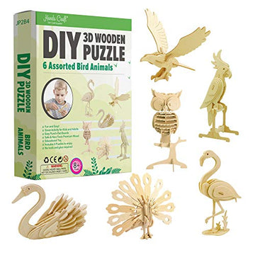 Hands Craft Diy 3D Wooden Puzzle - 6 Assorted Bird Animals Bundle Pack Set Brain Teaser Puzzles Educational Stem Toy Adults And Kids To Build Safe And Non-Toxic Easy Punch Out Premium Wood Jp2B4