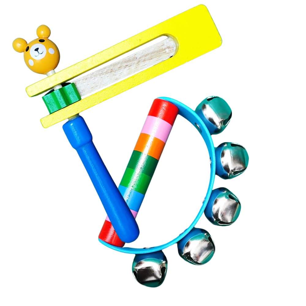Thanu Toys_Wooden Animal Handle & Wara Wara Tar Tar Rattles/EcoFriendly Infant Toys For Developmental Learning/NonToxic/Educat