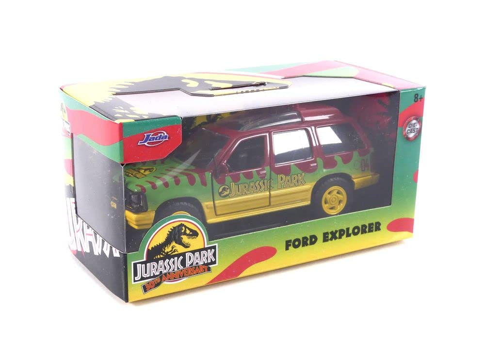 Jada Toys Jurassic Park 1:32 Ford Explorer Die-Cast Car, Green/Red, Metal, Model 31956, Collectible Toy for Kids & Adults