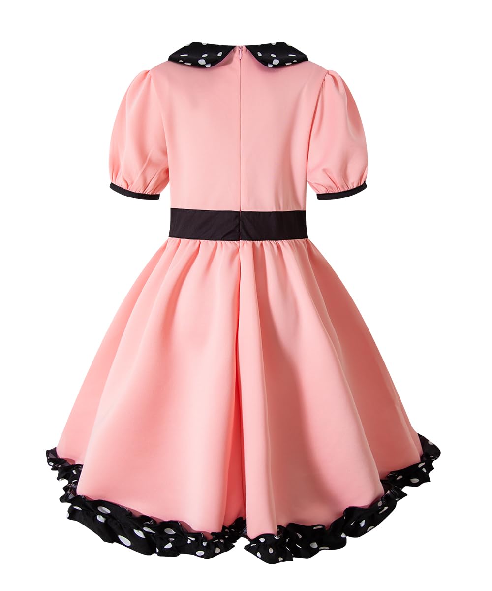 Iwalue Kids Girls 1950S Poodle Party Dresses Halloween Costume Skirt Set Dress Up(Pink,9-10 Years)
