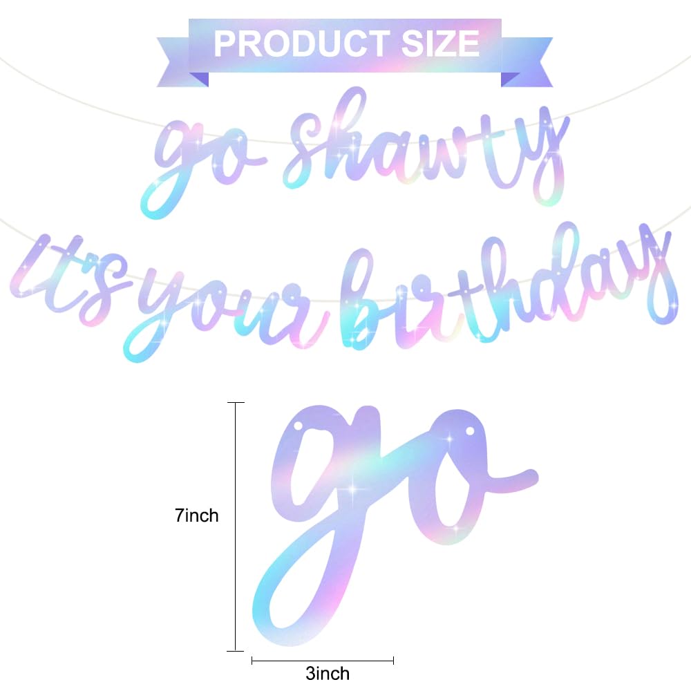 Beishida Iridescent Go Shawty It'S Your Birthday Banner - No Diy - Hip Hop Theme Glitter Happy Birthday Banner - Pre-Strung - Bl