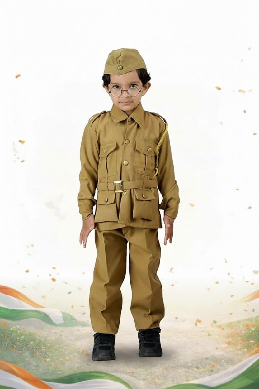 Bookmycostume National Hero Freedom Fighter Kids Fancy Dress Costume - Khaki 6-7 Years