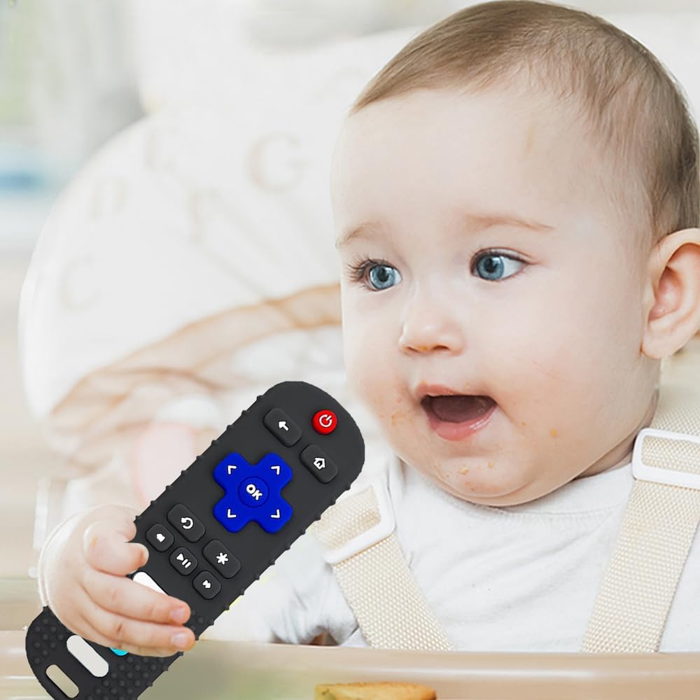 Baby Teether Toy, Tv Remote Control Shape Teething Baby Toys For Infants, Baby Chew Remote Teether Toys For Babies 3-24 Months,Bpa Free(Black)