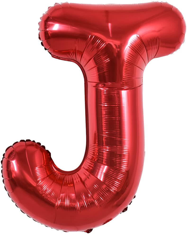 Toniful 40 Inch Large Bright Red Letter Balloons A-Z, Giant Jumbo Helium Foil Mylar Big Letter J Balloons For Birthday Party Ann
