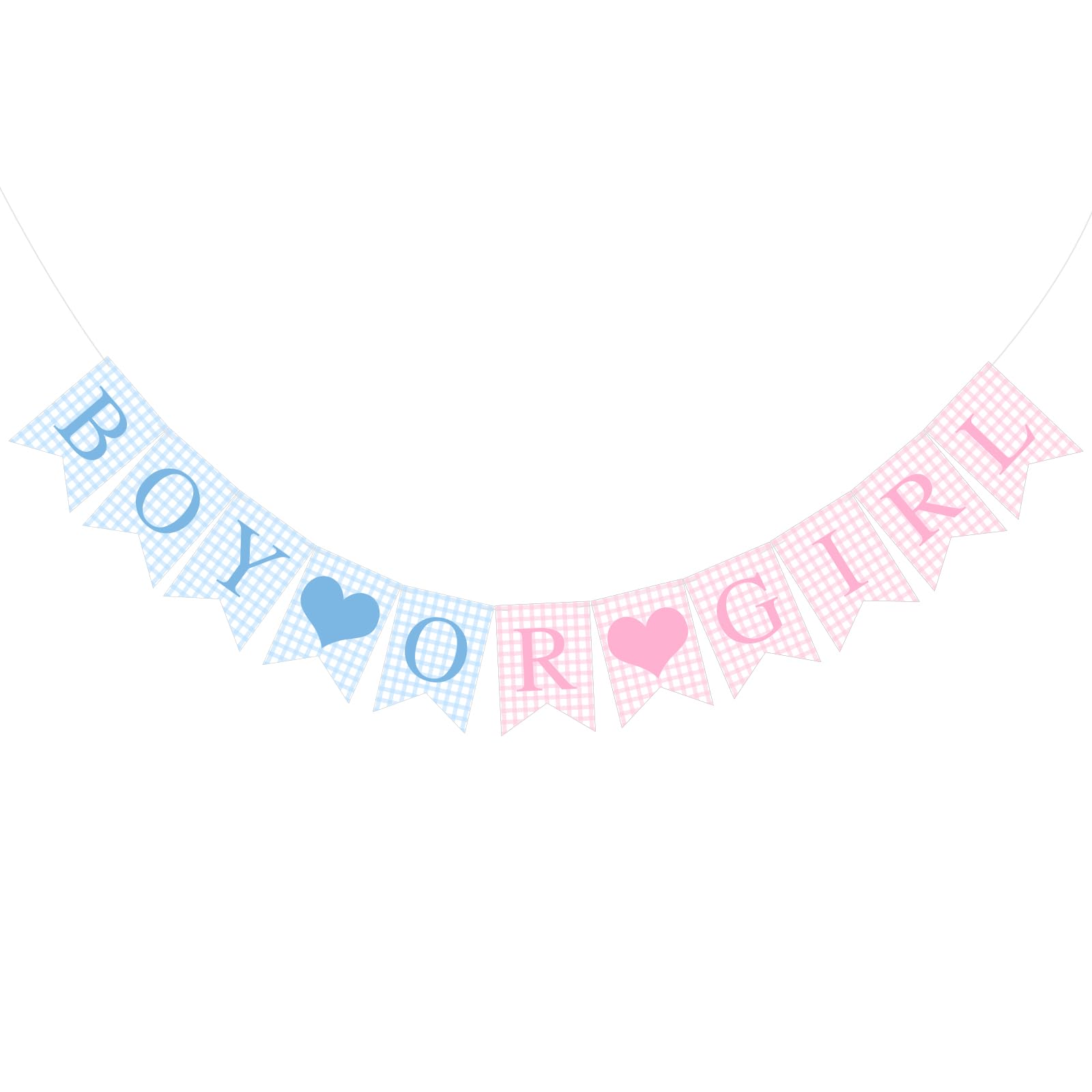 Hahafelt 1 Pcs Blue Pink Gingham Boy or Girl Banner for Party Decorations Blue Pink Pre Strung Baby Shower Boy or Girl Gender Re