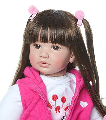 Icradle Cute 24 Inch 60 Cm Reborn Baby Doll Long Hair Girl Doll Soft Silicone Baby Real Life Baby Toddler Doll Toy For Ages 3+ (