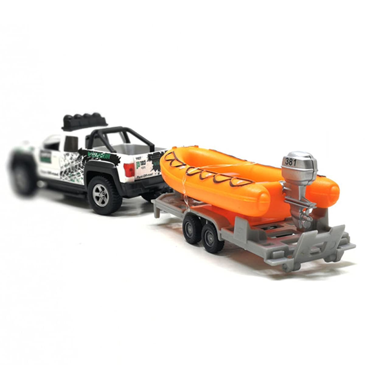Pickup Truck Trailer Towing Speed Boat 2 in 1 Playset Diecast Model Car Metal Pull Back Toy Cars 1/36 SUV Vehicle Outdoor Sandbo
