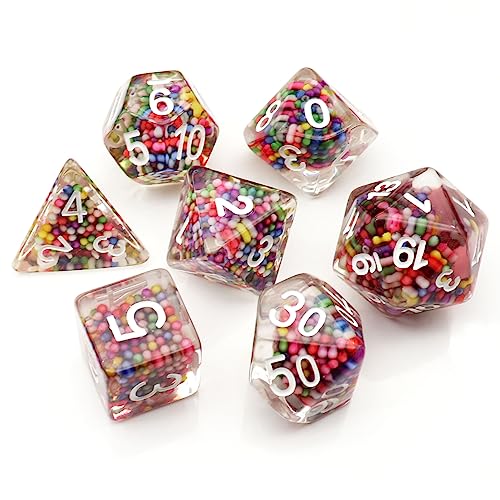 Haxtec DND Dice Set 7PCS Filled Resin Dice Rainbow Polyhedral D&D Dice for Roleplaying Dice Games Compatible with Dungeons and D
