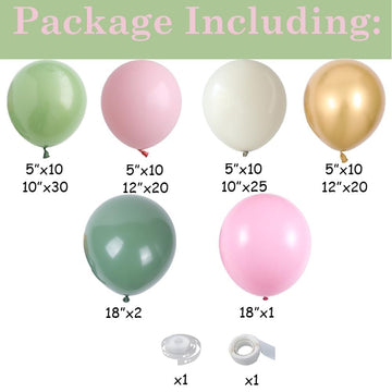 Pink And Green Balloon Arch Garland Kit,137Pcs Sage Green And Pastel Pink White Sand Gold Balloons For Boho Girls Woodland Baby