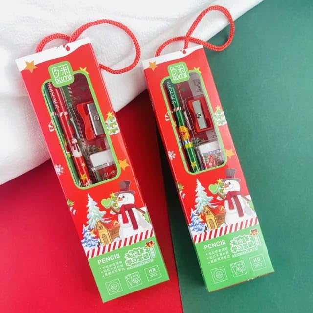 Amanvani Christmas Stationery Gift Set  Santa Claus Kit Combo (6 Pcs) For Kids, School Items, Return Gift
