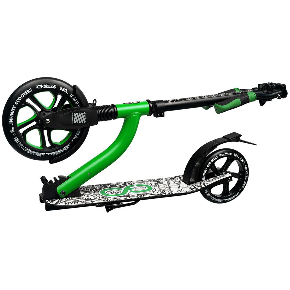 Crazy Skates Foldable Kick Scooter - Kick Scooters For Adults, Teens And Kids With Carrying Strap - Fast Folding, Adjustable Handlebars And Lightweight - New York City Scooter (Nyc) - Green