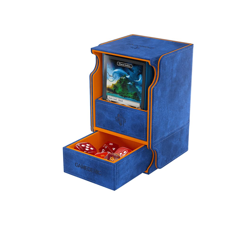 Gamegenic Watchtower 100+ XL Convertible Deck Box limited availability LINE | Double-Sleeved Card Storage | Card Game Protector | Nexofyber Surface | Holds Up to 100 Cards | Blue/Orange Color | Made by Gamegenic