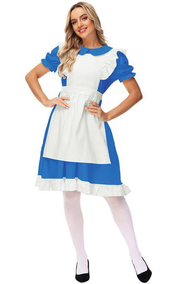 Alice In Wonderland Costume Women Cosplay Elastic Waist White Apron French Maid Dress Xl