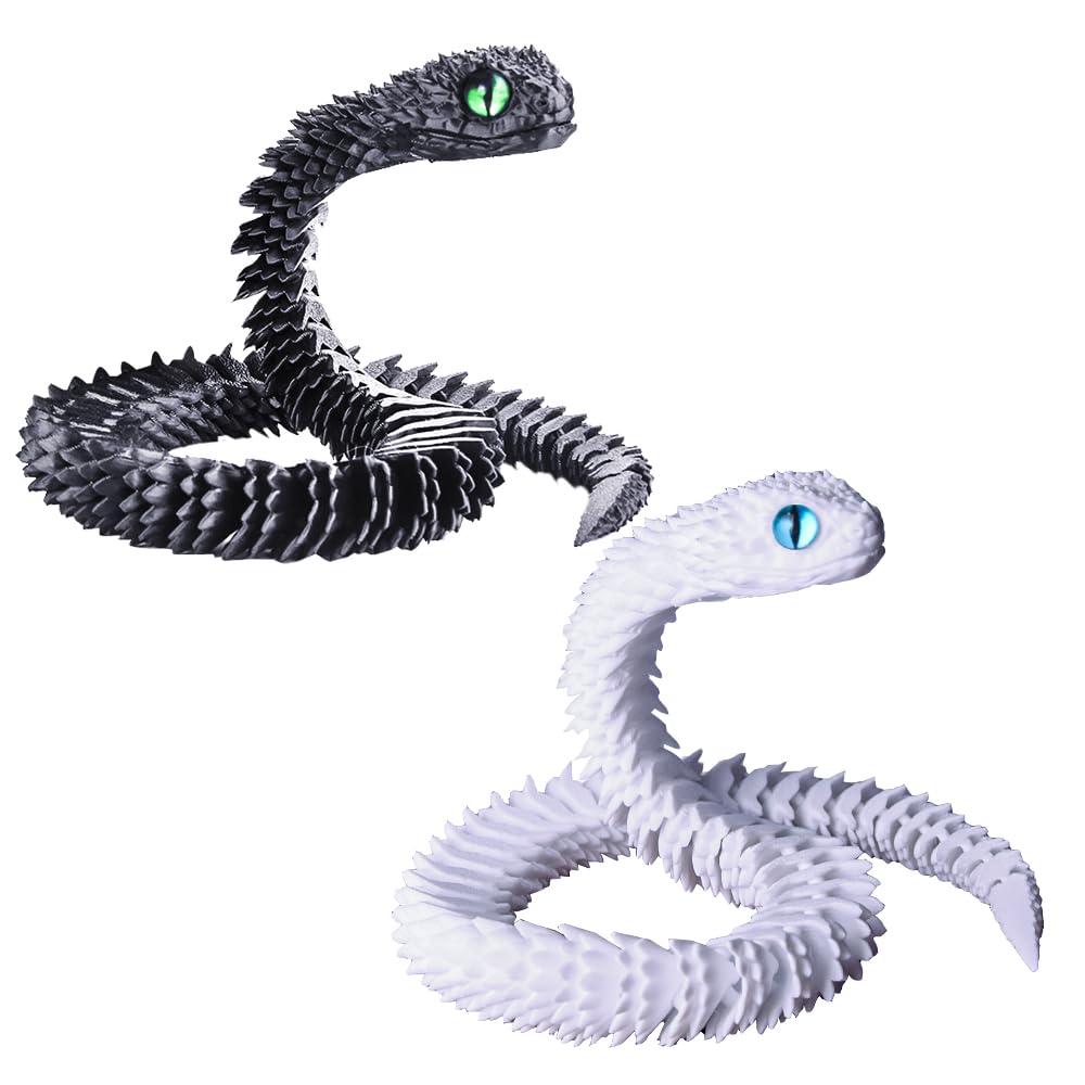 Wuqiren 2Pcs 18'' 3D Printed Snake,3D Printed Animals,Like Movable Snake Realistic Slithering Design (Black And White)