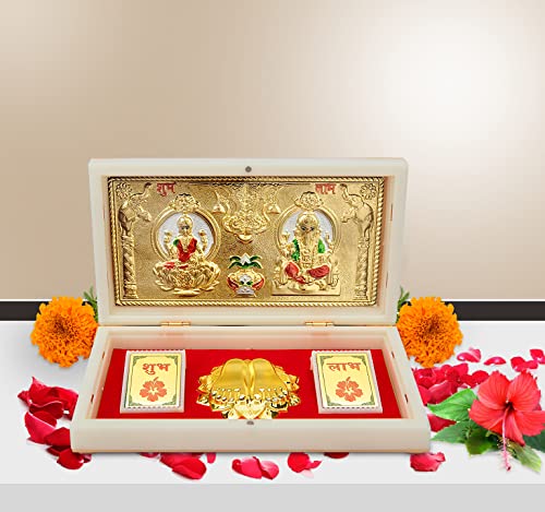 ARNAVIRA Lakshmi Ganpati With Kalash Gold Plated Photo Frame with Charan Paduka Pocket Temple for House Warming Gifts Return Gif