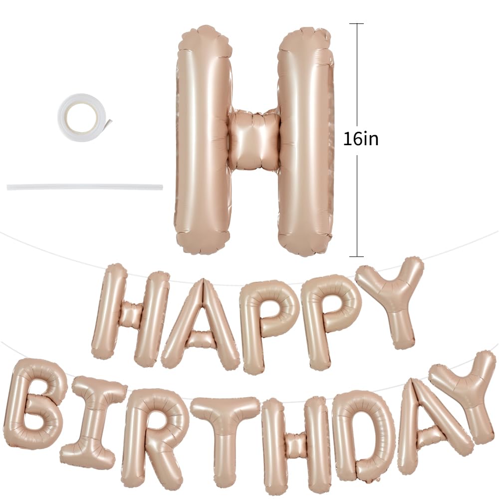 Toniful Light Brown Happy Birthday Balloons Banner, 16 Inch Light Brown Mylar Foil Letters Birthday Sign For Girls Boys Kids & A