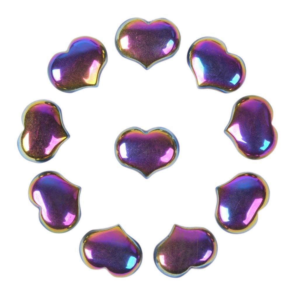 Justinstones Coated Rainbow Hematite Gemstone Healing Crystal 1 Inch Mini Puffy Heart Pocket Stone Iron Gift Box (Pack Of 10)