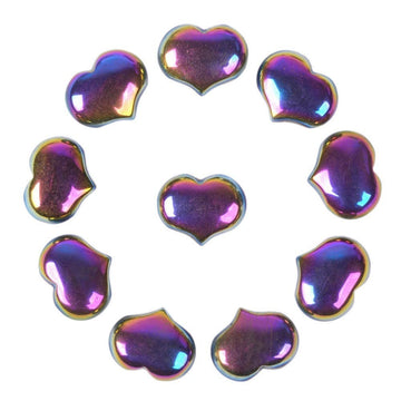 Justinstones Coated Rainbow Hematite Gemstone Healing Crystal 1 Inch Mini Puffy Heart Pocket Stone Iron Gift Box (Pack Of 10)