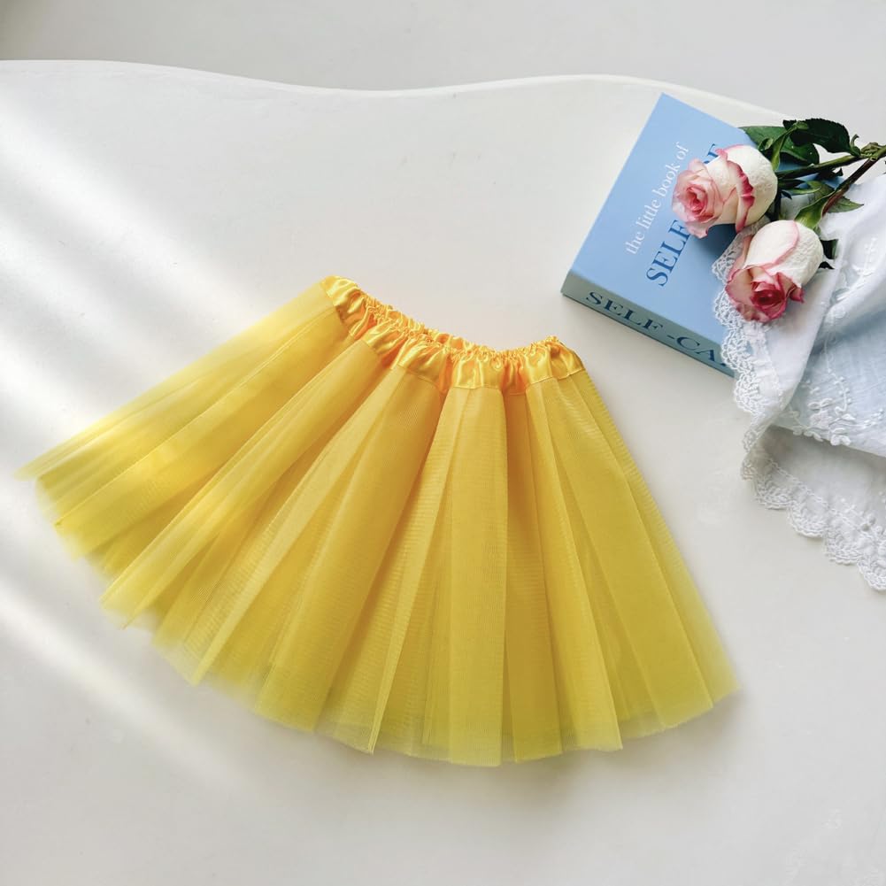 BGFKS Tutu Skirt for Girls,5 Pack Princess Party Favor Dress Skirt Set with hairclips for 2-8 Years.Yellow