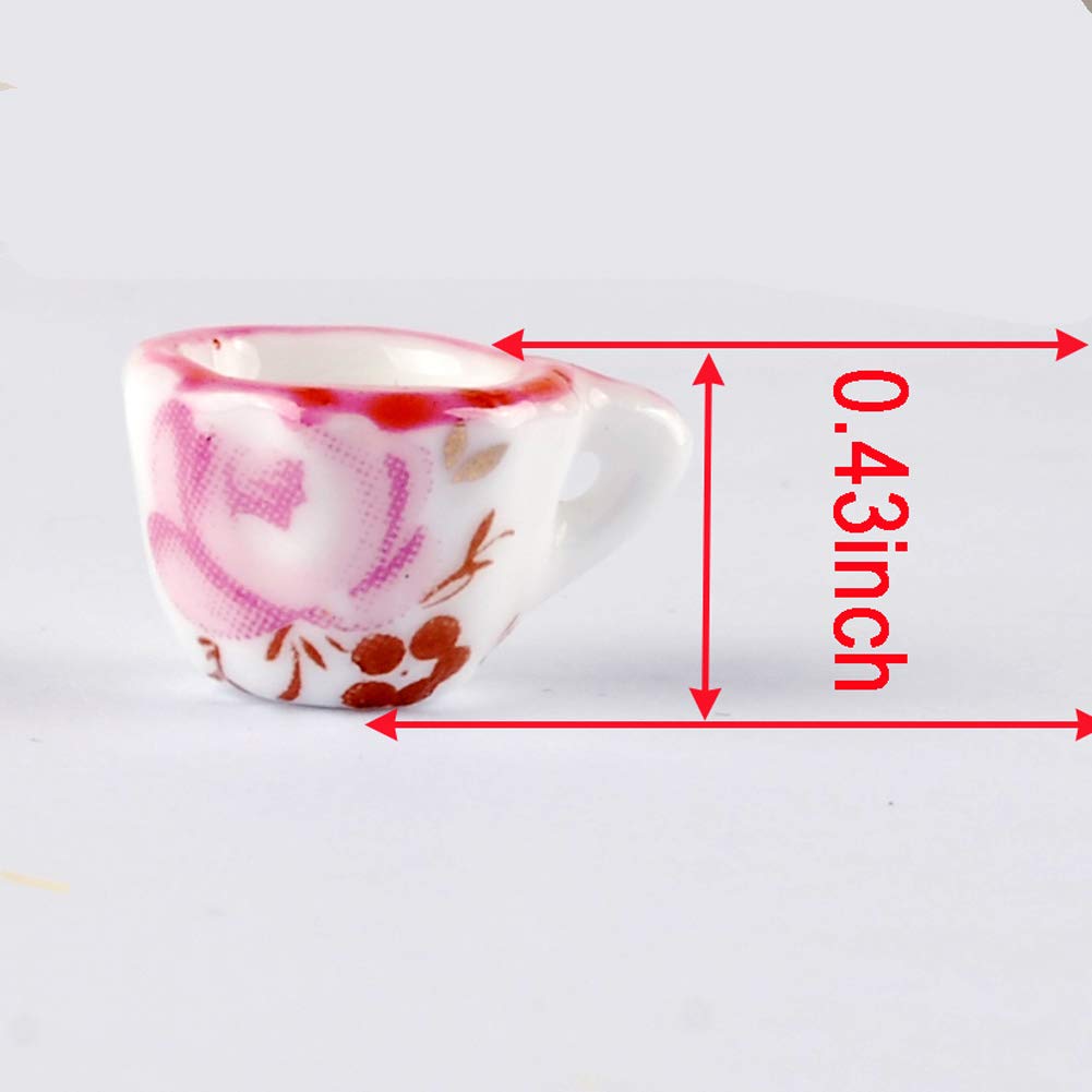 Baenrcy 1 Set 15 Pieces 1:12 Ceramics Tea Cup Set Lovely Dollhouse Decoration Set Dollhouse Kitchen Accessories(#5)