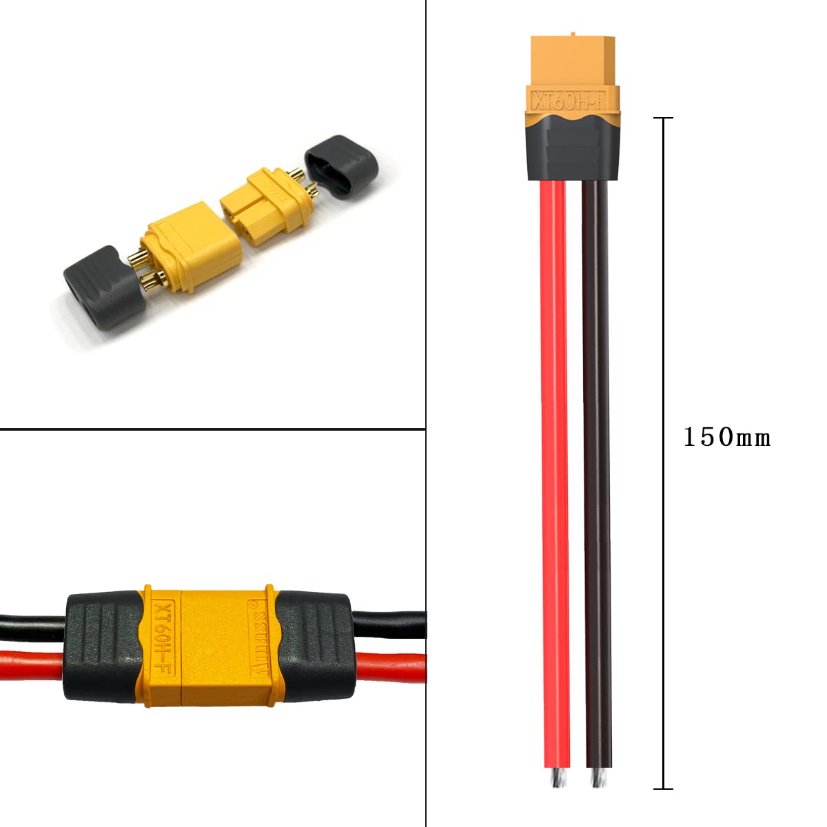 ELFCULB 5 Pairs XT60 Plug Male and Female Connector with 12AWG Cable XT60 Connector for RC Lipo Battery Drone(6Inches)
