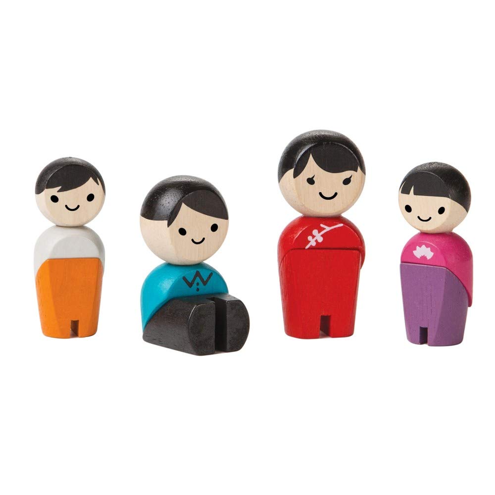 Plantoys Wooden 4 Piece Family Playset - Mom, Dad, Two Children (6265) | Sustainably Made From Rubberwood And Non-Toxic Paints And Dyes
