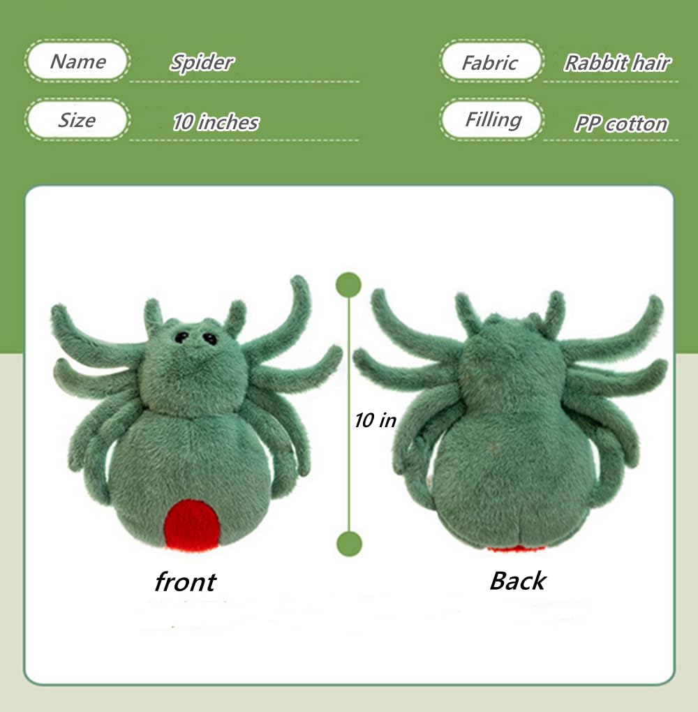 Joson 10 Inch Halloween Cartoon Spider Plush Toy, Cute Spider Plush Toy, Boys Girls Bedroom Party Decoration (Green)