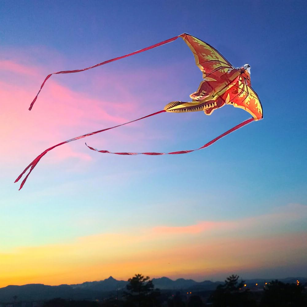 SNJOYFUL Dragon Kite for Kids & Adults, 55'' Beach Kite Easy to Fly, Huge Kites for Kids Ages 4-8 for Beginners, with 328ft Stri