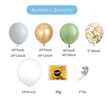 137Pcs Sage Green Balloon Garland Arch Kit White Gold Confetti Balloons Retro Green Balloon And Gold Metallic Chrome Latex Ballo