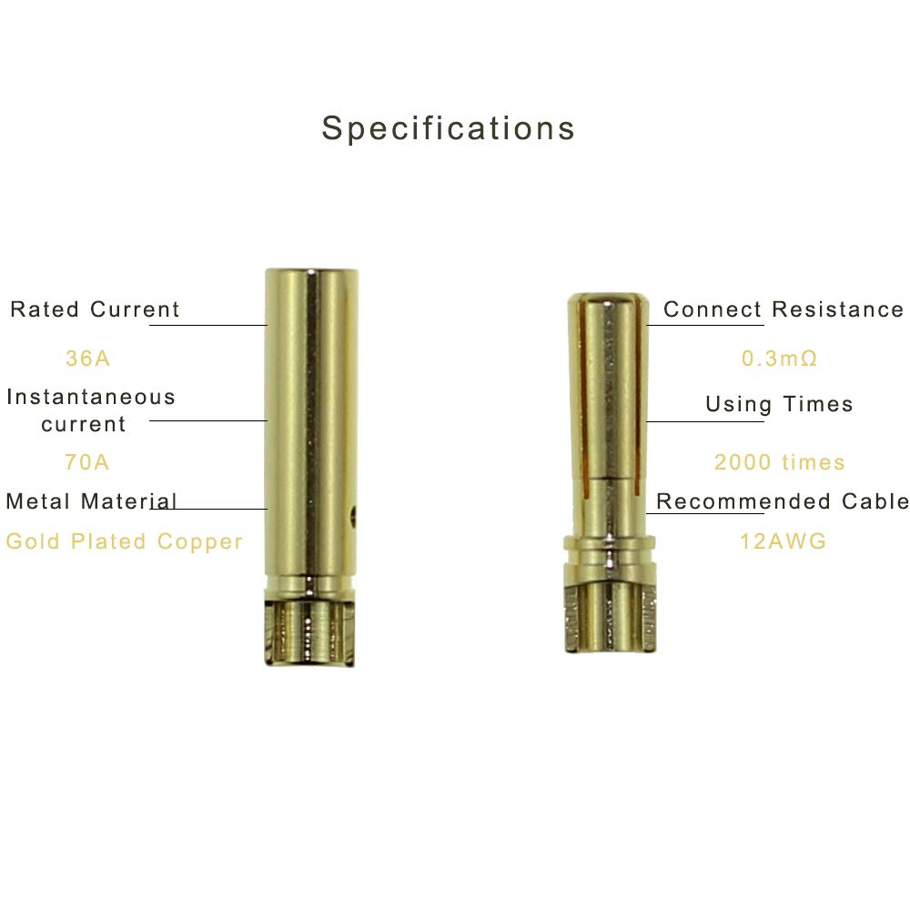 20 Pairs Amass 4.0mm 4mm Gold Banana Bullet Connector Plug Male Female for RC Battery ESC Motor