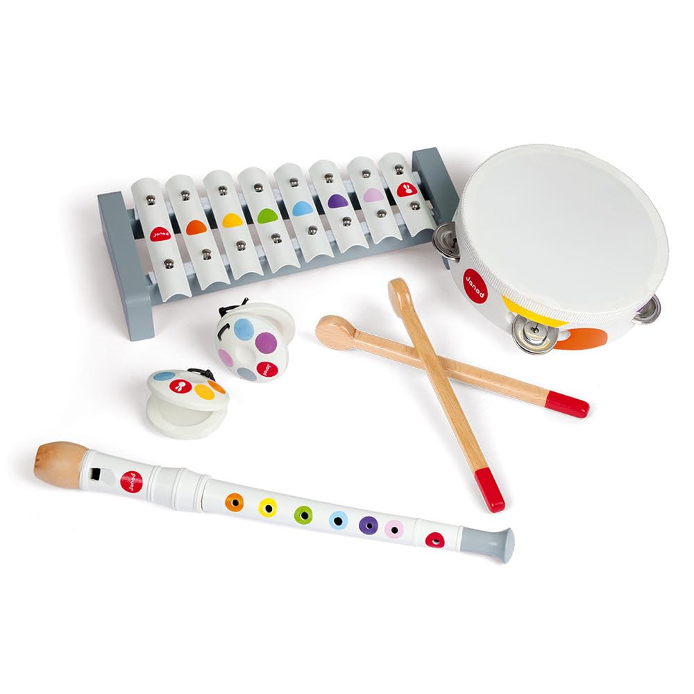 Janod Confetti 4 Piece Wood Musical Instrument Set - 11.22  Tall - Ages 2+ - J07600