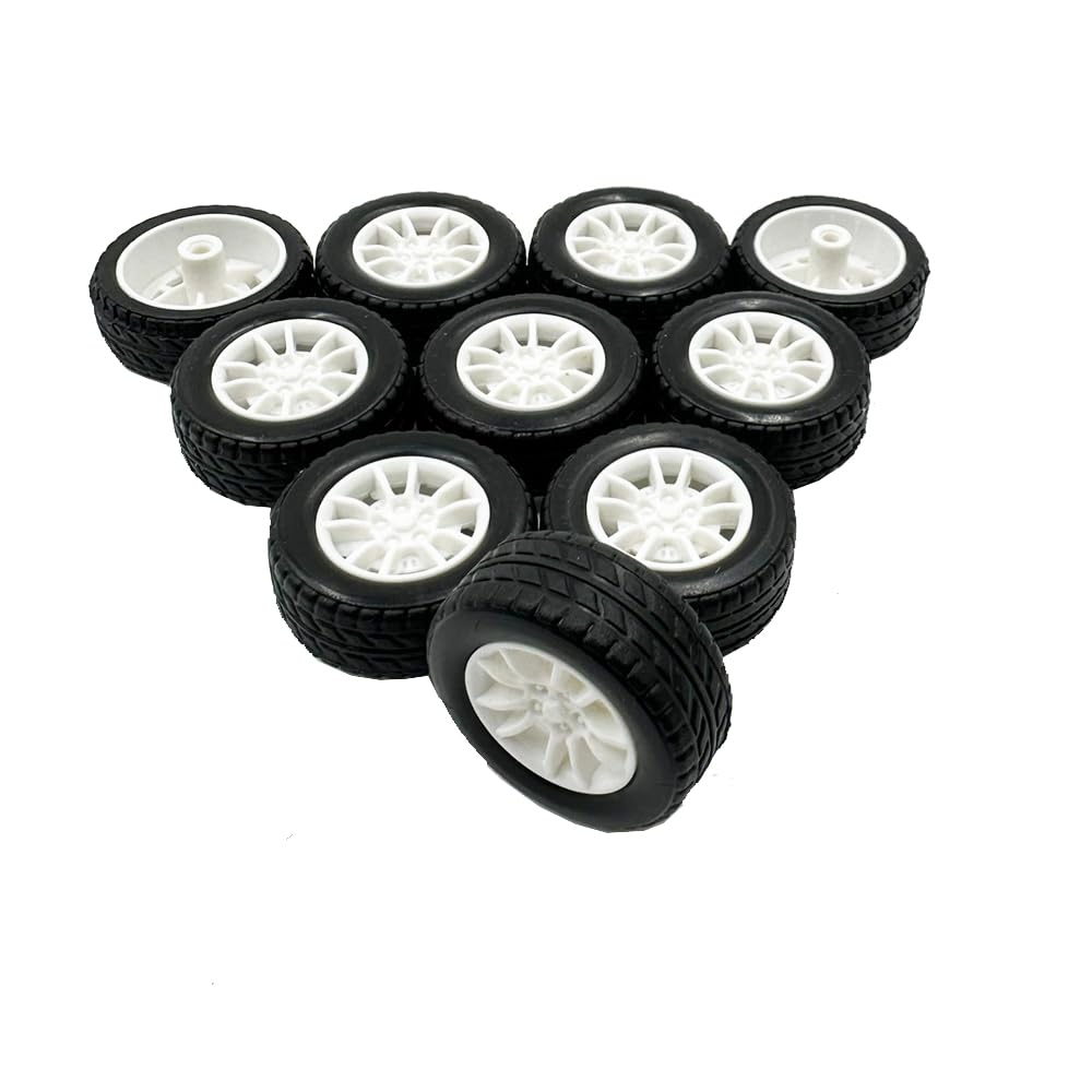 10PCS Toy Car Wheels 25mm Rubber Tire with 5PCS Shaft Round Axles for for DIY Model Toy RC Car Accessories Parts (2X25MM)