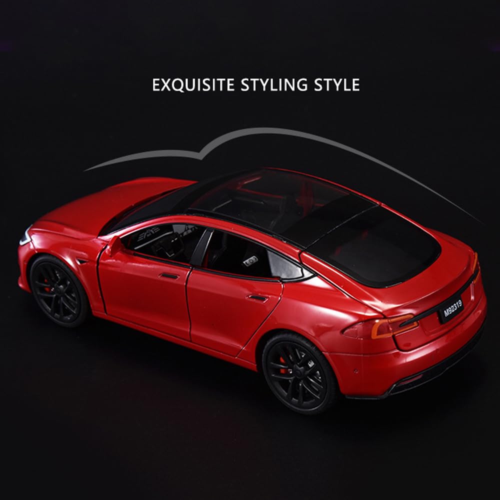 1/24 Model S Diecast Toy Car, Pull-Back Function, Sound and Lights, Perfect for Kids & Adults, Birthday Gift (Red)