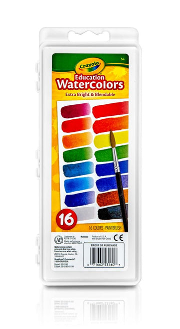 Crayola Watercolor Paint Set (16 Count), Washable Paint for Kids, 1 Paint Brush, Arts & Crafts Supplies, Assorted Colors, Ages 4