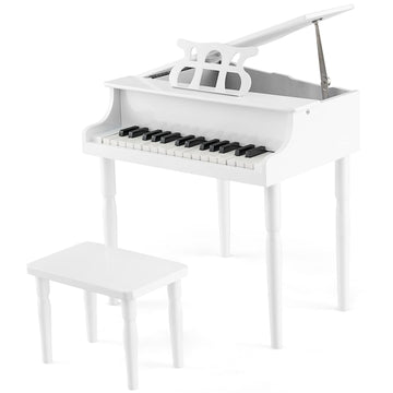 Goplus 30-Key Classical Kids Piano, Mini Grand Piano Wooden Learn-To-Play Musical Instrument Toy With Bench, Piano Lid, Music Rack, Gift For Boys Girls Aged 2+ Baby Tollder(4 Straight Leg-White)