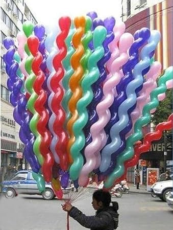S.S.Family Snake Cobra Mixed Spiral Latex Balloons Birthday Party Decor, MultiColoured Ballon (Pack of 25)