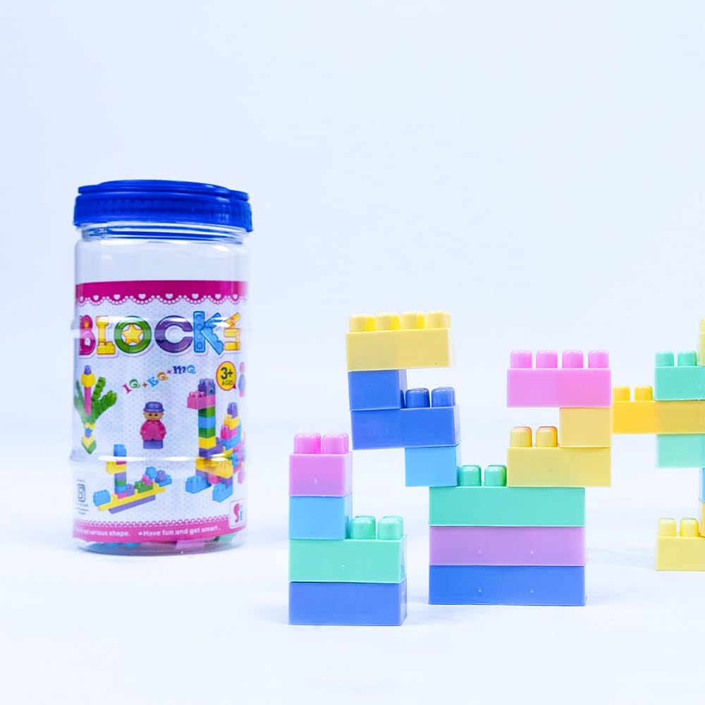 S E 35 Pcs Multicolored Pastel Building Blocks Set With Jar | Educational Creative Learning Toy For Kids | Durable NonToxic Blo