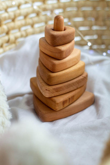 Xsource Wooden Stacking Toy For Toddlers Montessori Educational Pyramid Toy For Babies Natural Wood Stacker Blocks (Triangle Sha