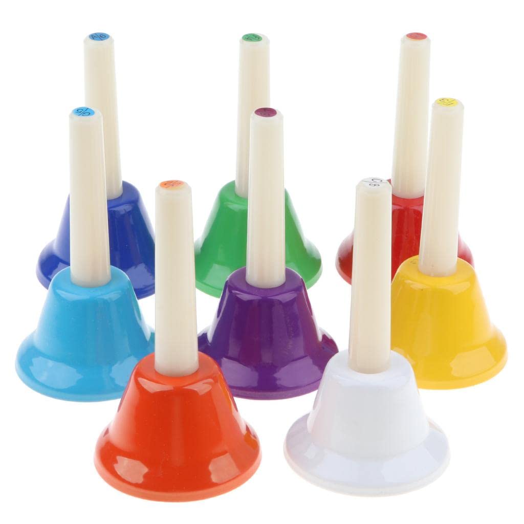 Calandis Pack Of 8 MultiColor Hand Bells 8 Note Tones Orff Percussion Instrument Kids Early Musical Learning Toy