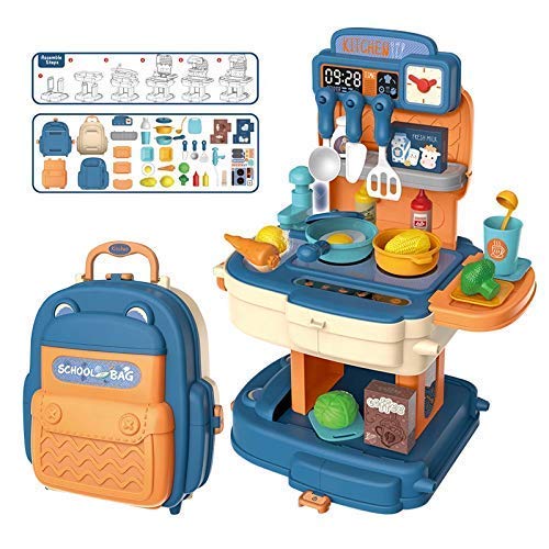 Exegi Enterprise School Bag Packing Pretend Play Set Toy for Kids (Chef Kitchen) (Blue)