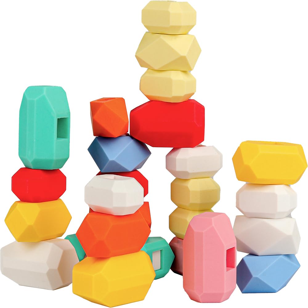 Building Rocks Toy D-Fantix 39 Pcs Silicone Sorting Stacking Rocks Stones, Sensory ...